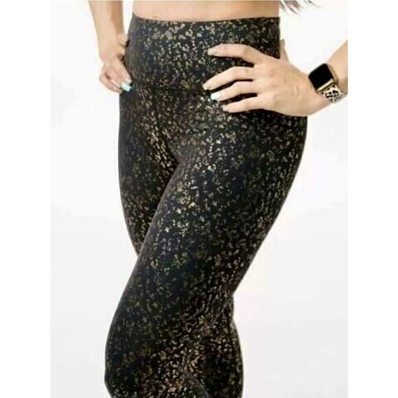 Zyia Active Classic Black Leggings With Gold Flecked Design Compression Size 4 - Picture 1 of 9